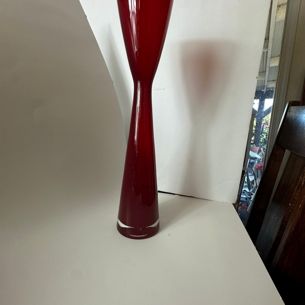 Mid Century Scandinavian Red Glass Vase tall‎ elegant